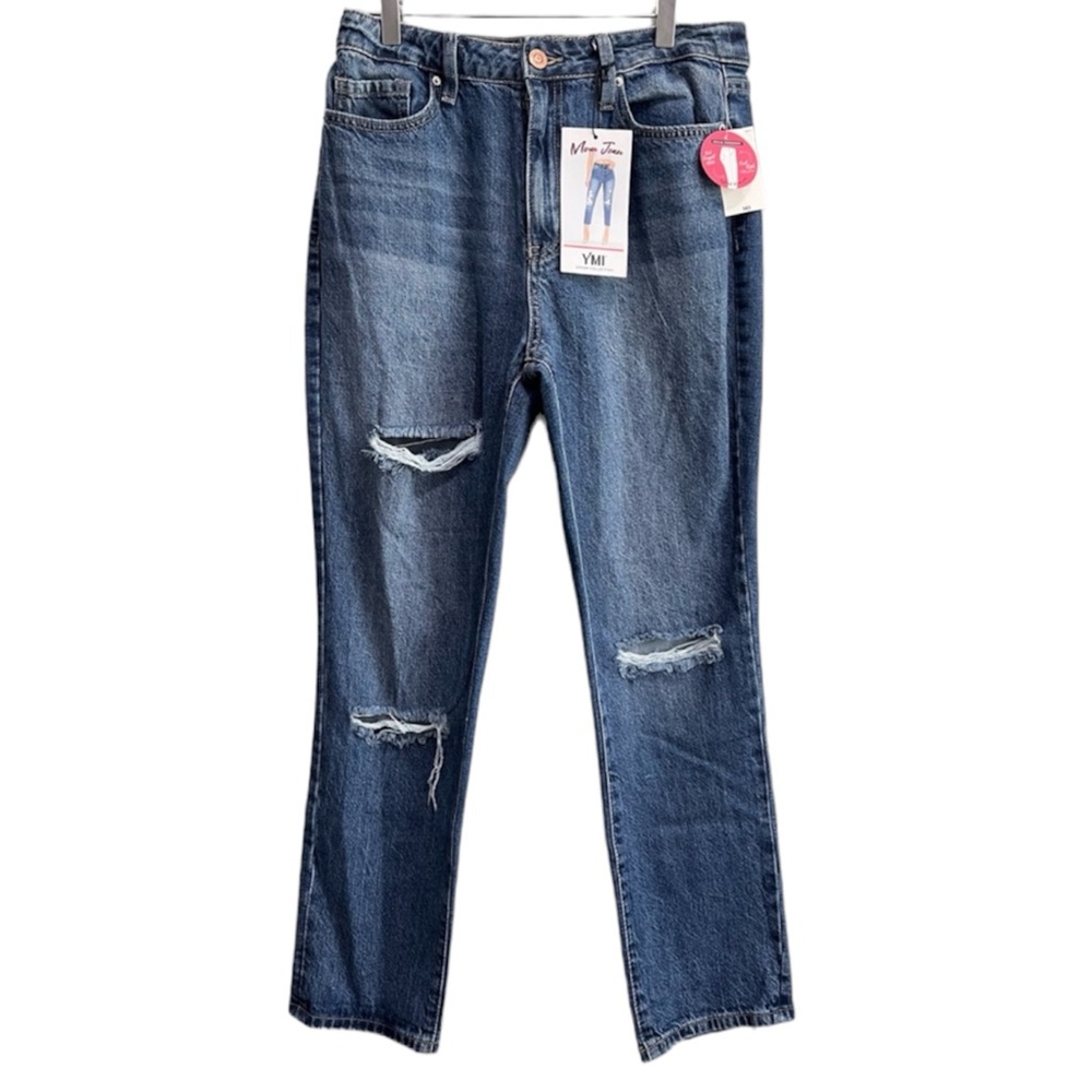 YMI Dream Collection Hybrid Denim Mom Jean Size 11/30 Rips✨